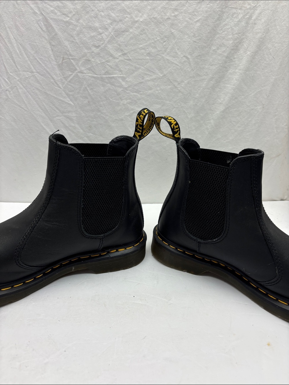 Dr. Martens Black Leather Chelsea Boots with Yellow Accents, SZ 9 - Picture 5 of 7